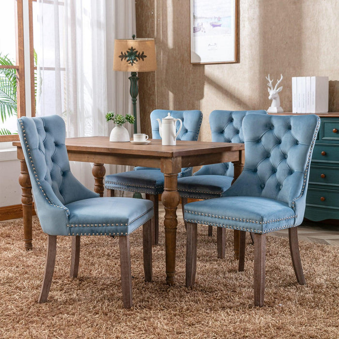 Nikki Collection Modern, High-end Tufted Solid Wood Contemporary Velvet Upholstered Dining Chair with Wood Legs Nailhead Trim 2-Pcs Set,Light Blue