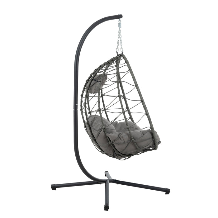 Egg Chair with Stand Indoor Outdoor Swing Chair Patio Wicker Hanging Egg Chair Hanging Basket Chair with Stand for Bedroom Living Room Balcony - DTYStore