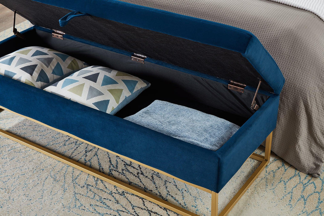 58.6" Bed Bench Metal Base with Storage Navy Blue Velvet