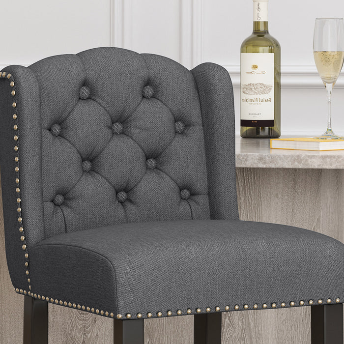 Vienna Contemporary Fabric Tufted Wingback 31 Inch Counter Stools, Set of 2, Charcoal and Dark Brown - DTYStore