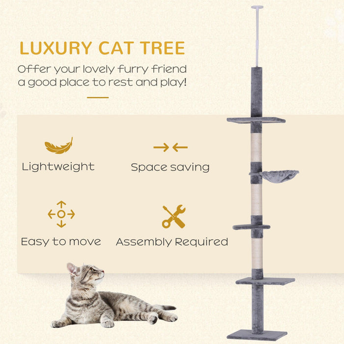 9' Adjustable Height Floor-To-Ceiling Vertical Cat Tree - Grey and White