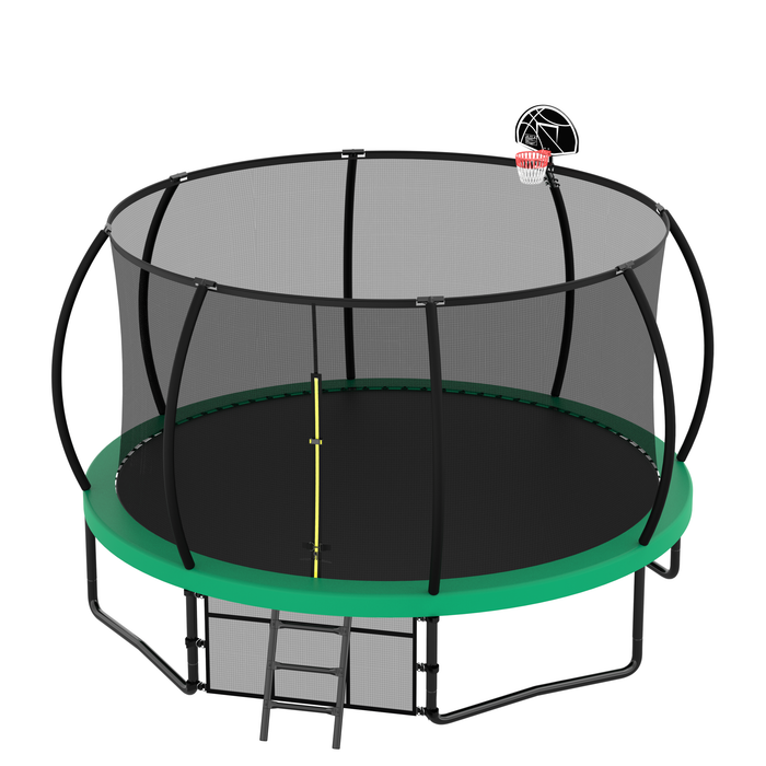 14FT Trampoline with Enclosure - Recreational Trampolines with Ladder and AntiRust Coating, ASTM Approval Outdoor Trampoline for Kids - DTYStore