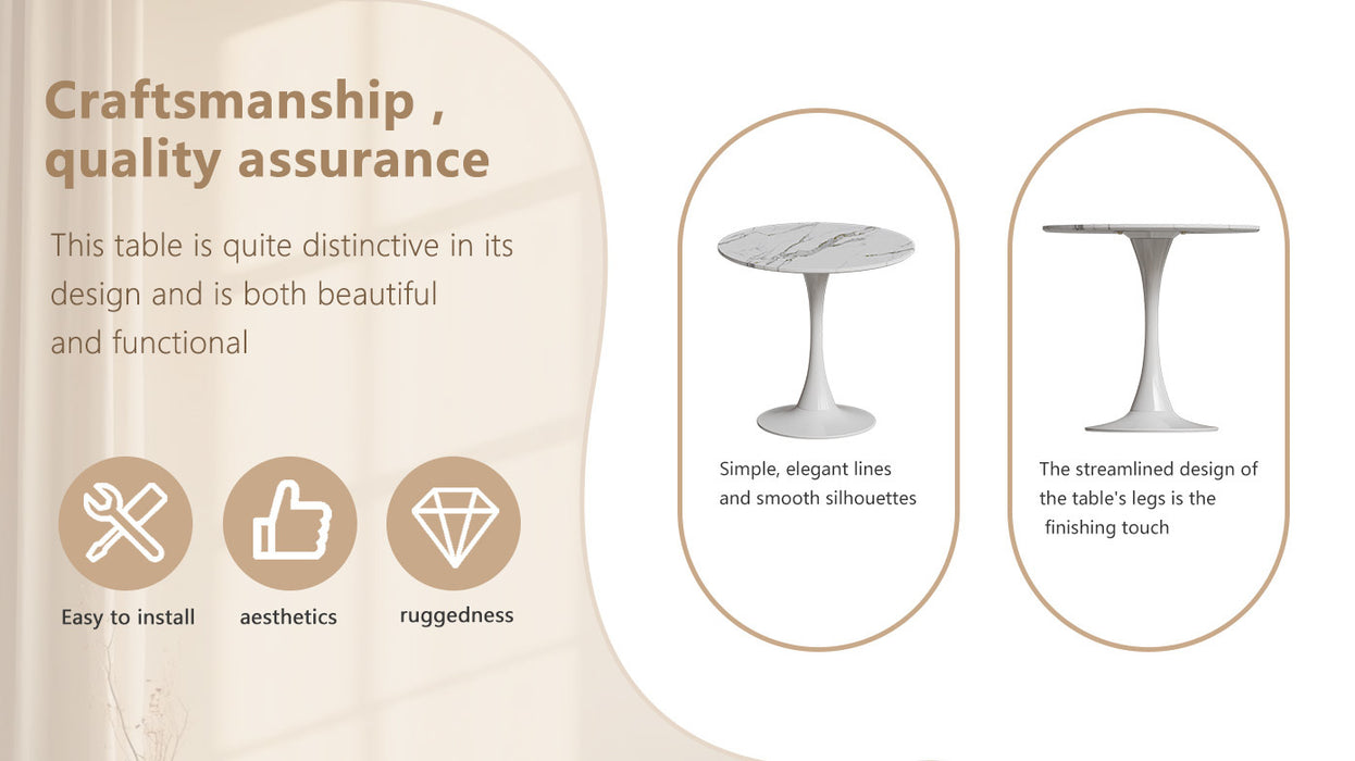 31.4 "round dining table, medieval white marble patterned tulip dining table, 2-3 person metal base dining table, easy to assemble casual coffee table, office desk - DTYStore