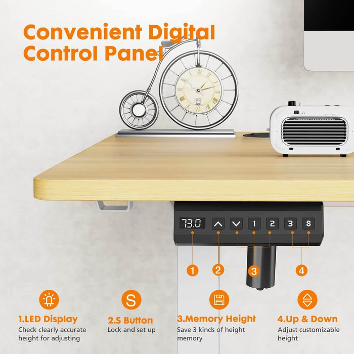 Electric Height Adjustable Standing Desk,Sit to Stand Ergonomic Computer Desk,Yellow,55'' x 24" - DTYStore