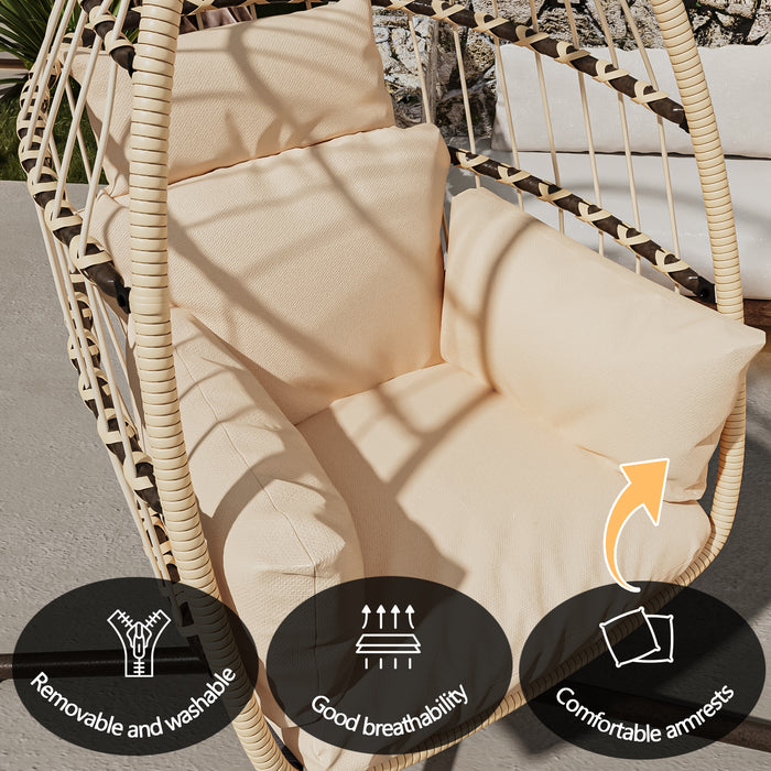 Patio Foldable Hanging Swing Chair with Stand Natural Color - DTYStore