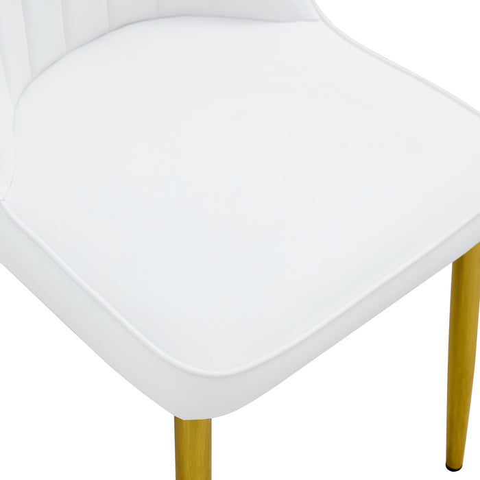 2 modern dining chairs, sleek PU leather backrest, and gold metal legs bring a comfortable home experience to the kitchen, bedroom, and office.W1151P183322 - DTYStore