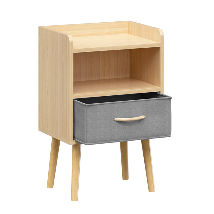 2PC Nightstand With Collapsible Fabric Drawer, 2-Tier Storage End Table, Wood Side Table with Storage Cabinet for Bedroom, Living Room - Oak - DTYStore