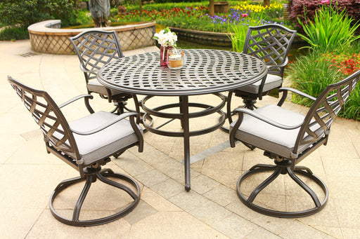 Round 4 - Person 49' Long Aluminum Dining Set with Sunbrella Cushions - DTYStore