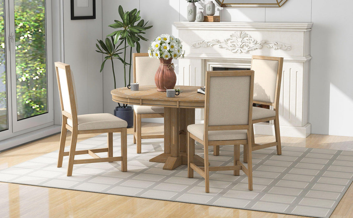 5-Piece Extendable Round Dining Set with Upholstered Chairs for Kitchen, Dining Room