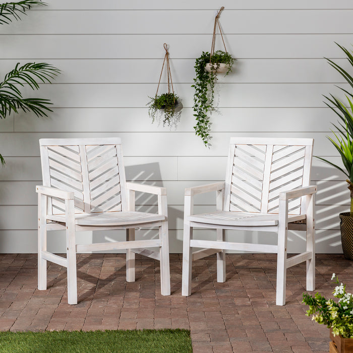 Modern Chevron Patio Chairs, Set of 2 - White Wash - DTYStore
