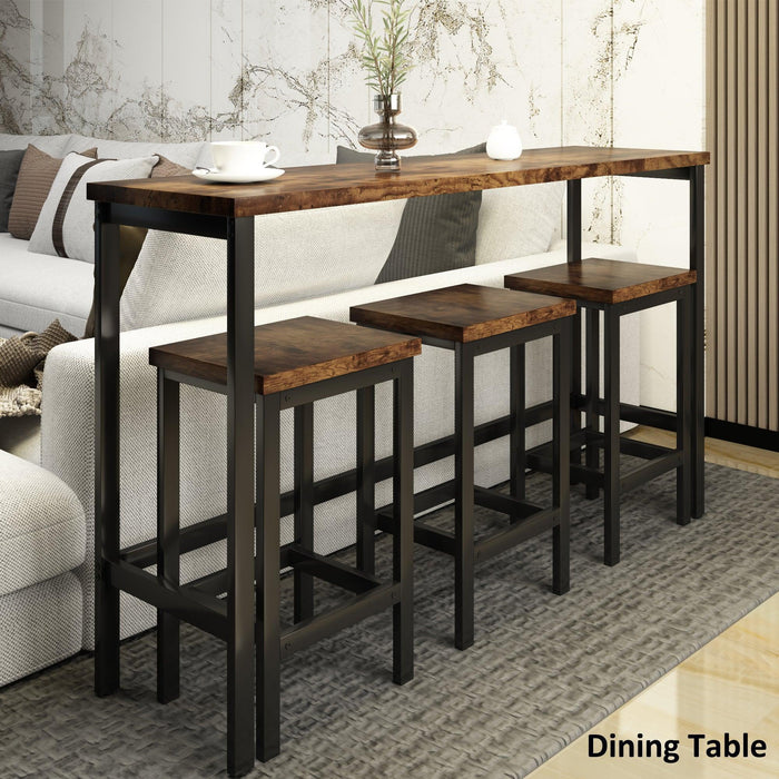 Counter Height Extra Long Dining Table Set with 3 Stools Pub Kitchen Set