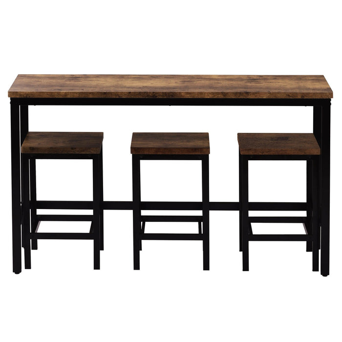 Counter Height Extra Long Dining Table Set with 3 Stools Pub Kitchen Set