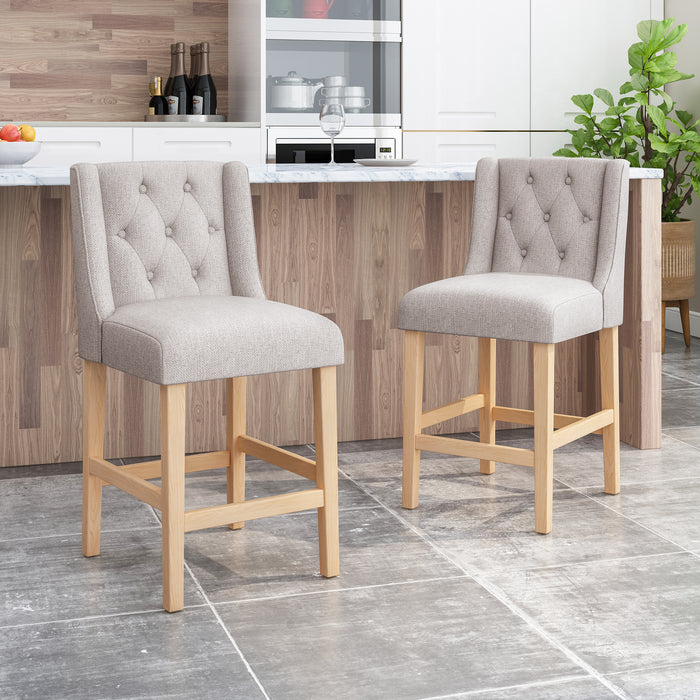 Vienna Contemporary Fabric Tufted Wingback 27 Inch Counter Stools, Set of 2, Light Gray, Natural - DTYStore
