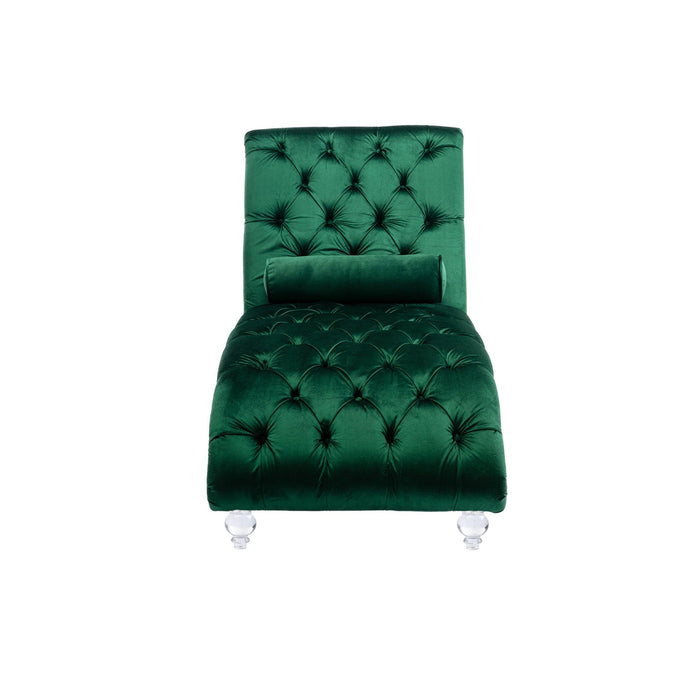 COOMORE Velvet Chaise Lounge Indoor,Button-Tufted Upholstered Chaise Lounge Chair with Pillow for Bedroom Living Room Office (Emerald Velvet)