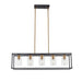 5-Lights Industrial Farmhouse Style Hanging Decorative Rectangle Pendant Lights, Black Antique Brass With Clear Glass Shade, Dining Room Kitchen Island Chandelier