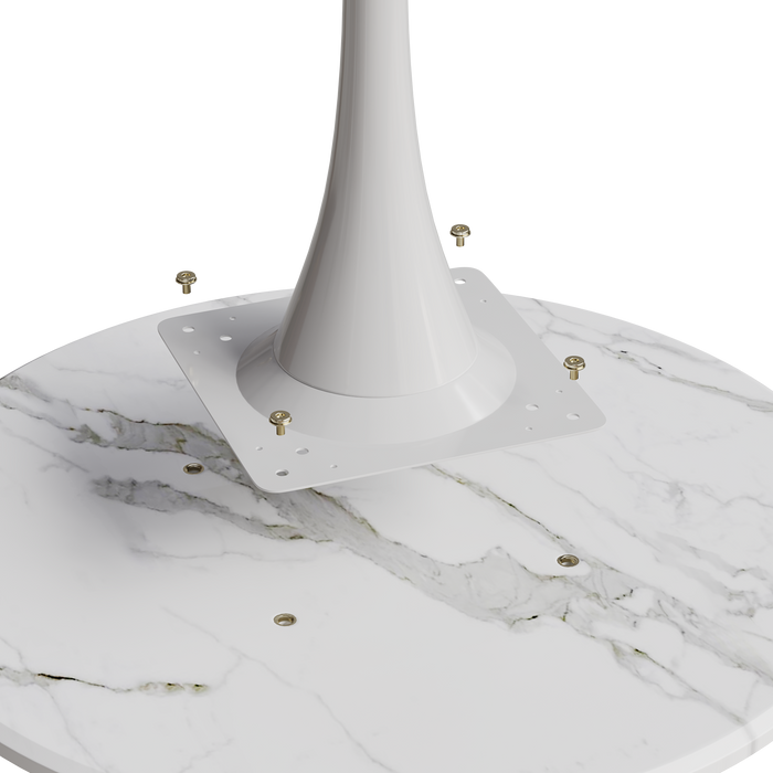 31.4 "round dining table, medieval white marble patterned tulip dining table, 2-3 person metal base dining table, easy to assemble casual coffee table, office desk - DTYStore