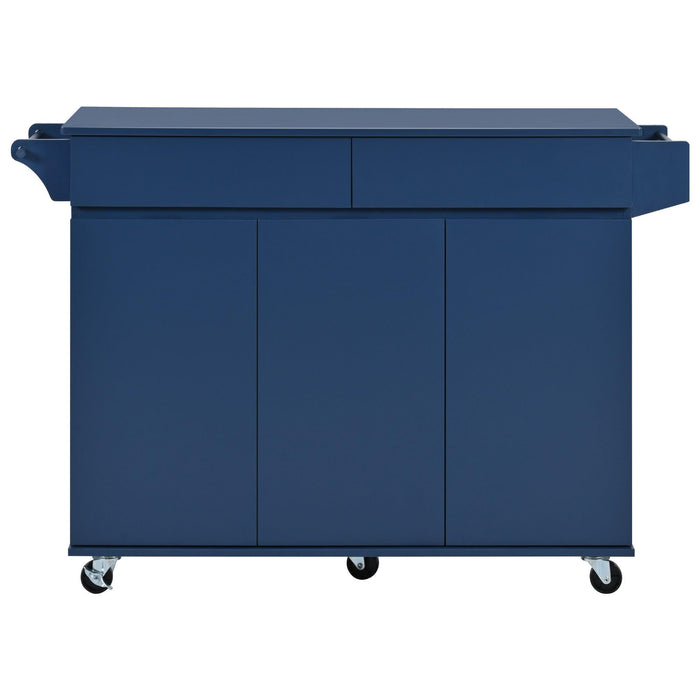 K&K 53.2'' Kitchen Island with Drop Leaf, Kitchen Storage Cart with Spice Rack, Towel Rack and 2 Drawers, Rolling Kitchen Island on Wheels with Adjustable Shelves for Kitchen, Dining Room, Navy Blue