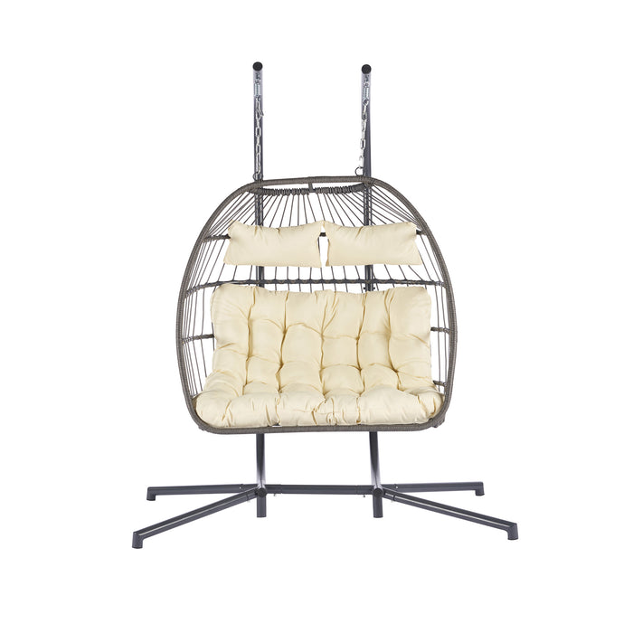 2 Person Outdoor Rattan Hanging Chair Patio Wicker Egg Chair - DTYStore
