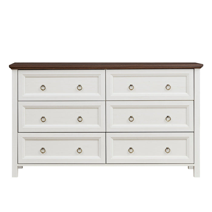 Farmhouse 6 Drawers Dresser for Bedroom, Wood Rustic Wide Chest of Drawers, Storage Dressers Organizer for Bedroom, Living Room, Hallway - DTYStore
