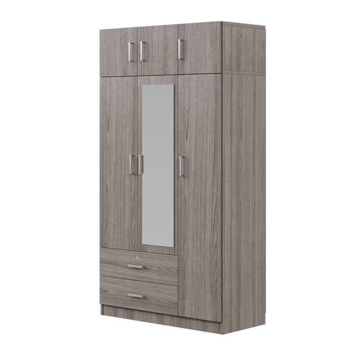 3-Door Mirror Wardrobe with 2 Drawers and Top Cabinet