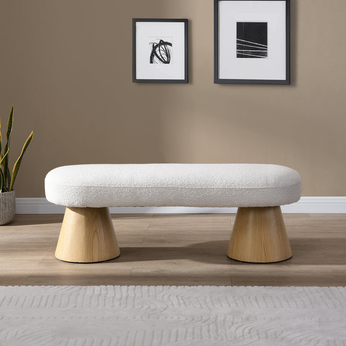Dining Bench for Dining Room, Upholstered Bedroom End of Bed Entryway Bench Fabric Ottoman for Living Room, Beige Stool Top Wood Leg 300 LBS Weight Capacity - DTYStore
