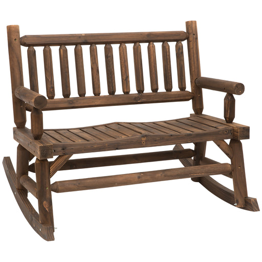 Outsunny 2-Person Wood Rocking Chair with Log Design, Heavy Duty Loveseat with Wide Curved Seats for Patio, Backyard, Garden, Walnut - DTYStore