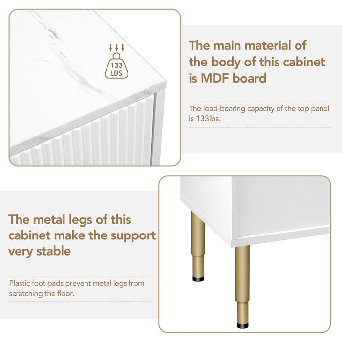 Modern Sideboard MDF Buffet Cabinet with Marble Sticker Tabletop and Glass Doors