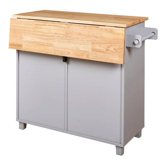 K&K Rolling Kitchen Island with Storage, Kitchen Cart with Rubber Wood Top, Spacious Drawer with Divider and Internal Storage Rack, Kitchen Island on Wheels with Adjustable Shelf Tower Rack, Grey