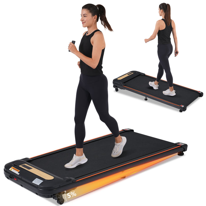 Wood Grain Decoration Walking Pad Under Desk Treadmill for Home Office -2.5HP Walking Treadmill With Incline 0.5-4MPH 300LBS Capacity Treadmill for Walking Running - Remote Control - DTYStore