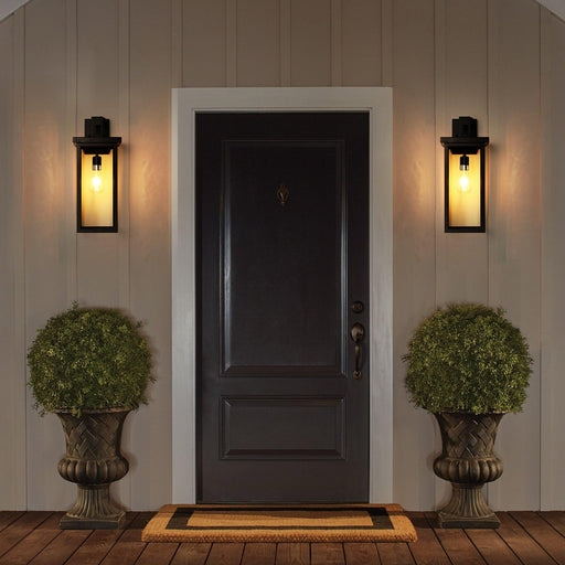 Set of 2 Modern Outdoor Wall Lanterns with Black Metal Frame and Clear Glass, Ambient light sensors,Weatherproof Wall Sconces for Porch, Garage, or Entryway Lighting, E26 Bulb Compatible - DTYStore