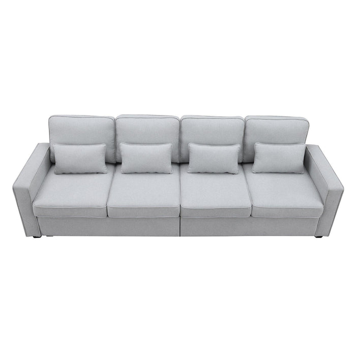 Modern Linen Fabric Sofa with Armrest Pockets and Pillows, Minimalist Style Couch