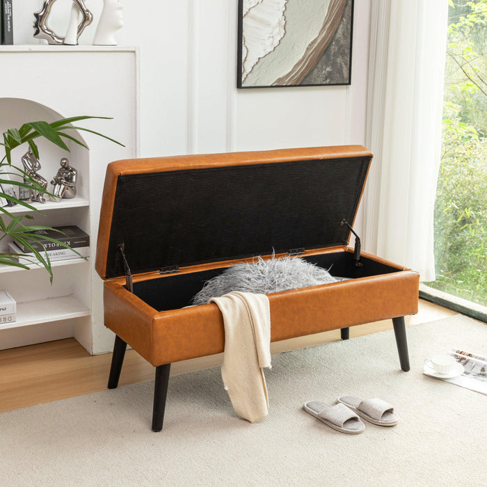 Storage Bench with Storage Bench for Bedroom End of Bed Bench Foot of Bed Bench Entryway Bench Storage Ottoman Bench 43.3" W x 17.7" Brown Leather Bench