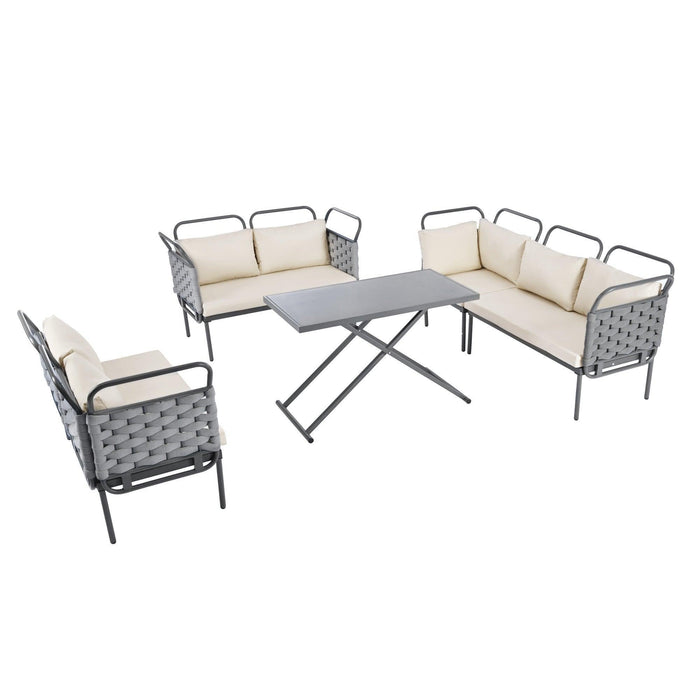 5-Piece Modern Patio Sectional Sofa Set Outdoor Woven Rope Furniture with Table and Cushions