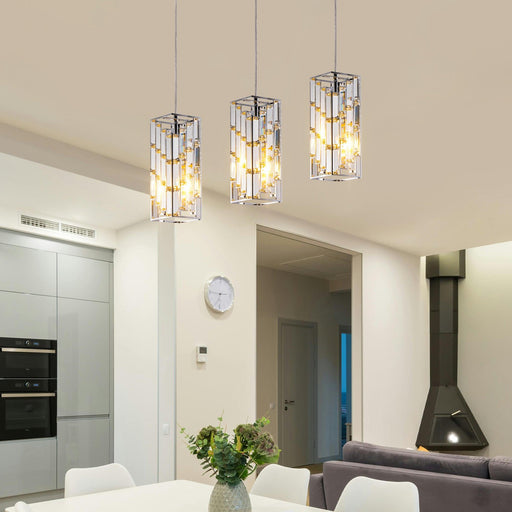 Modern Crystal Pendant Light - 3 Pack, Adjustable Hanging Ceiling Lamp with Crystal Prism Design for Dining Room, Kitchen Island, and Living Room -Chrome Finish - DTYStore