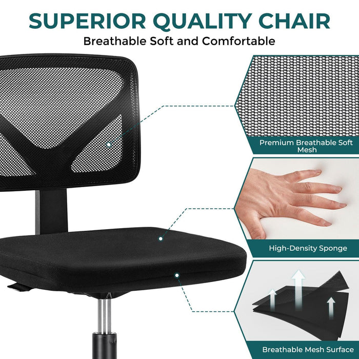 Armless Desk Chair Small Home Office Chair with Lumbar Support - DTYStore