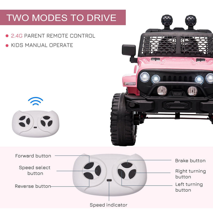 12V Kids Ride On Truck with Parent Remote Control, Electric Battery Powered Toy Car with Spring Suspension, Adjustable Speed, LED Lights and Horn, Pink