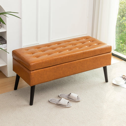 Storage Bench with Storage Bench for Bedroom End of Bed Bench Foot of Bed Bench Entryway Bench Storage Ottoman Bench 43.3" W x 17.7" Brown Leather Bench - DTYStore