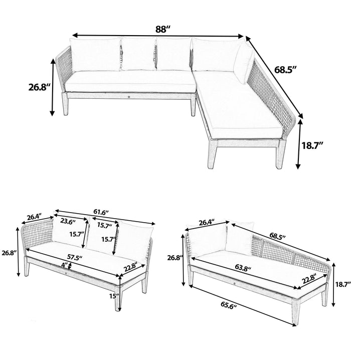 Modern 5-Person Outdoor Seating Group with Cushions Rope Waved Patio Sofa Set