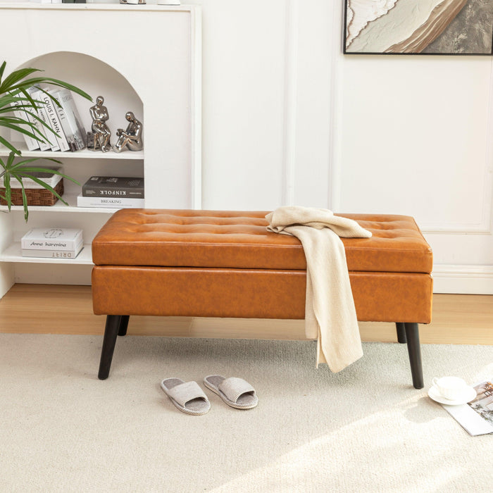 Storage Bench with Storage Bench for Bedroom End of Bed Bench Foot of Bed Bench Entryway Bench Storage Ottoman Bench 43.3" W x 17.7" Brown Leather Bench