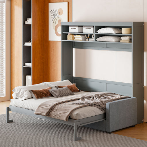 Queen Size Murphy Bed Wall Bed with Sofa,Gray - DTYStore