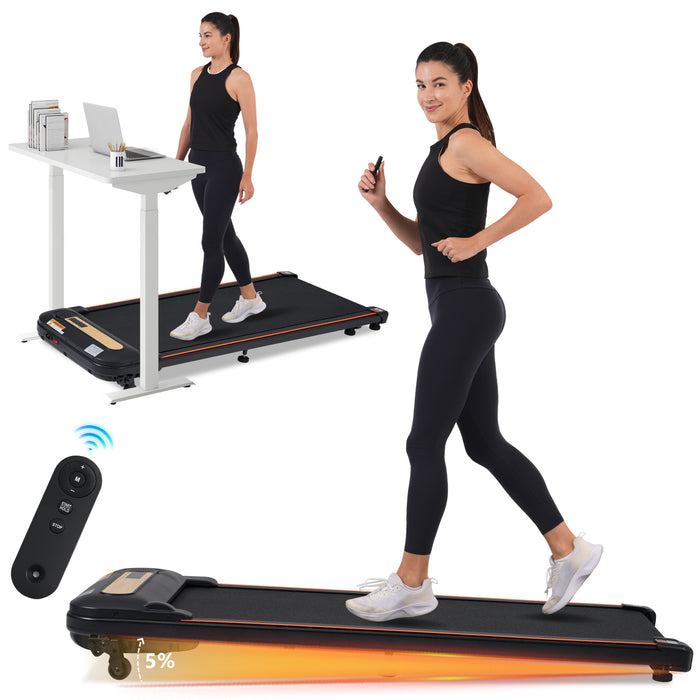 Wood Grain Decoration Walking Pad Under Desk Treadmill for Home Office -2.5HP Walking Treadmill With Incline 0.5-4MPH 300LBS Capacity Treadmill for Walking Running - Remote Control - DTYStore