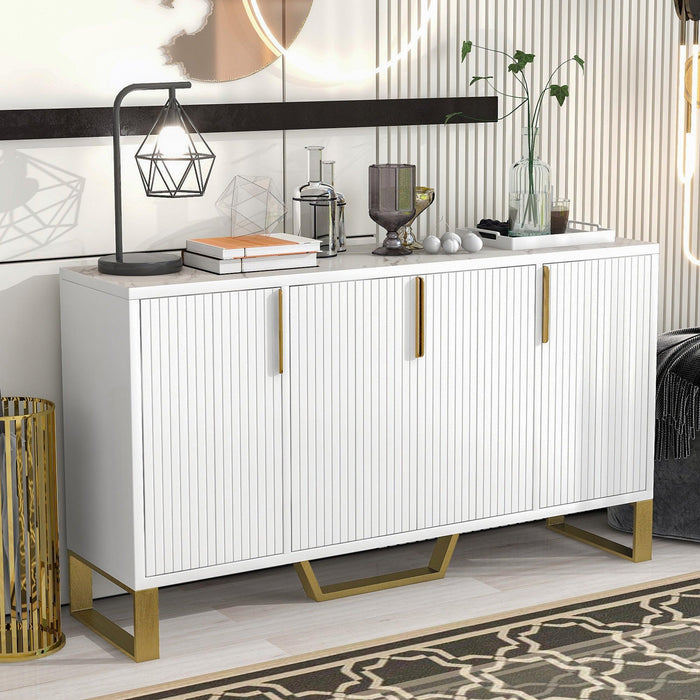 Modern Sideboard with Four Doors, Metal Handles & Legs, Adjustable Shelves Kitchen Cabinet