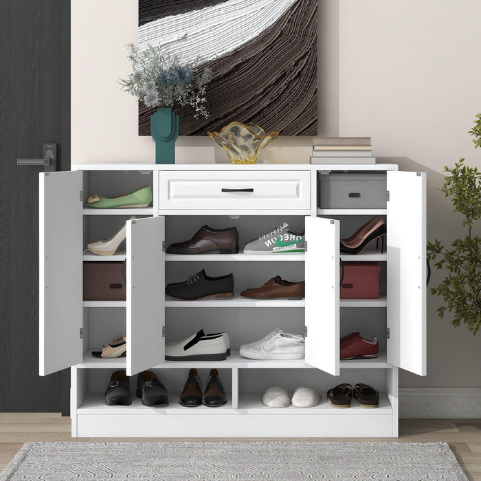 Sleek and Modern Shoe Cabinet with Adjustable Shelves, Minimalist Shoe Storage Organizer with Sturdy Top Surface, Space-saving Design Side Board for Various Sizes of Items, White