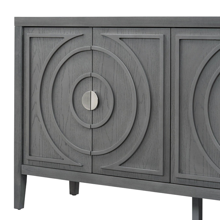 Retro Sideboard Door with Circular Groove Design and Round Metal Door Handle for Entrance, Dining Room, Living Room - DTYStore