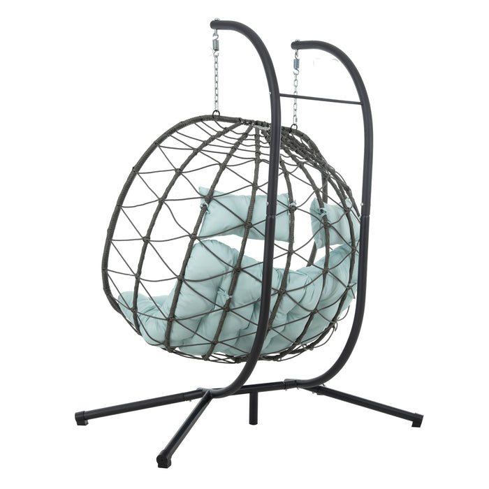 2 Persons Egg Chair with Stand Indoor Outdoor Swing Chair Patio Wicker Hanging Egg Chair Hanging Basket Chair with Stand for Bedroom Living Room Balcony - DTYStore