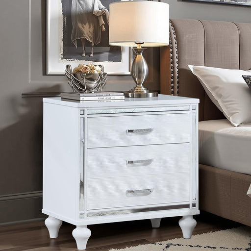Contemporary Nightstands with mirror frame accents, Bedside Table with two drawers and one hidden drawer, End Table with Crystal Pull for Living Room,Bedroom, White - DTYStore