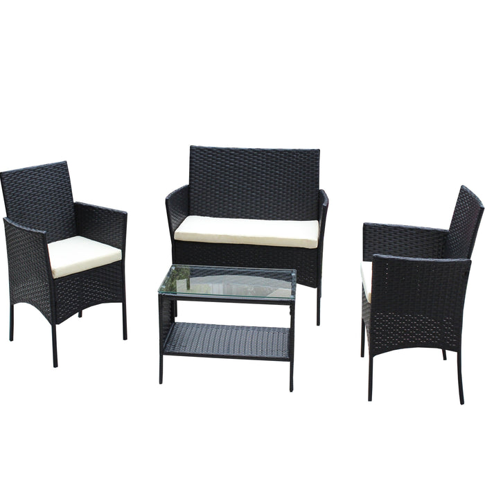 4 PC Rattan Patio Furniture Set Outdoor Patio Cushioned Seat Wicker Sofa (Beige Cushion) - DTYStore