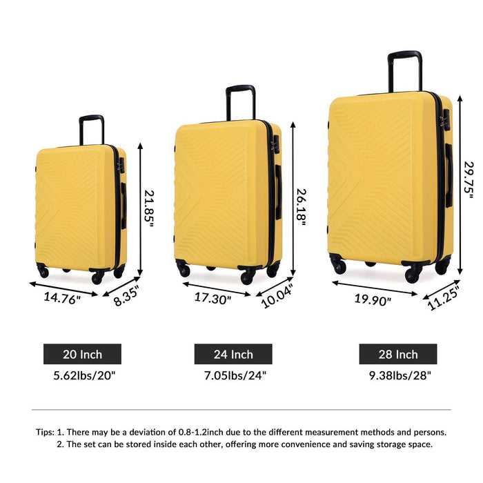 3 Piece Luggage Sets ABS Lightweight Suitcase with Two Hooks, Spinner Wheels, TSA Lock