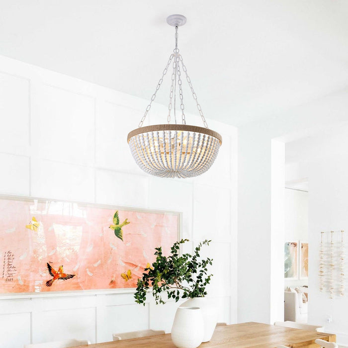 Bohemian style Wood Beaded Chandelier Oak White - DTYStore