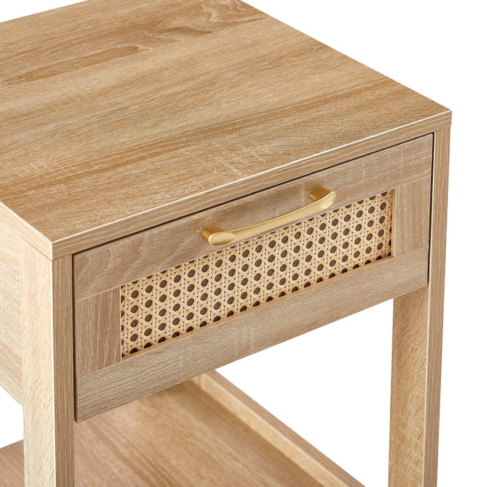 15.75" Rattan End table with drawer, Modern nightstand, side table for living room, bedroom,natural - DTYStore